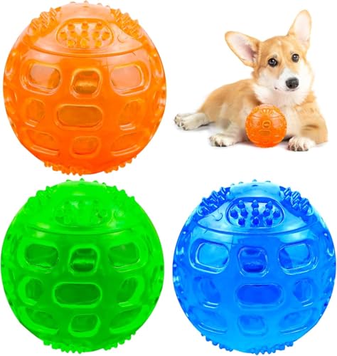 ECHOBUY 3 Stück Hundeball Quietschend Unzerstörbar Ø7,5cm Hundespielzeug Ball Quietschball Squeaker Hunde Bälle für Große und Mittelgroße Kleine Hunde (Orange Blau Grün) von ECHOBUY