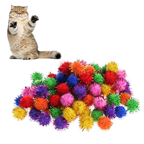 ECMQS 100 Stücke Bunte Mini Sparkly Glitter Tinsel Balls Kleine Pom Ball Für Katzen Spielzeug von ECMQS