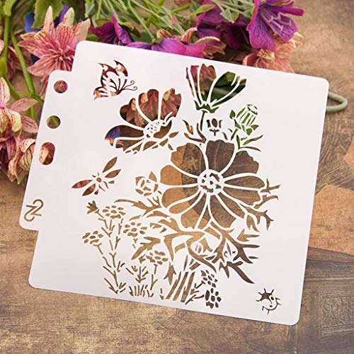 ECMQS Flower DIY Painting Stencils Schablonen, Waschbar Reusable Hohl Schablone Für Das Malen Von Holzveranda-Schildern, Verwendung An Der Wand, Stoff Und Platten Usw von ECMQS