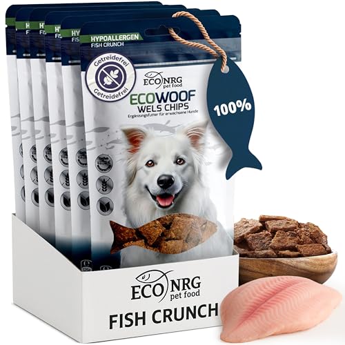 ECO WOOF Hundesnacks | 100% WELS Chips, Fischleckerlis, Proteinreich, Monoprotein, Hypoallergen, Glutenfrei, Omega 3, Luftgetrocknete Snacks aus Rohfisch – Training, Nahrhaft, Zahnpflege | 6x125g ECO WOOF Hundesnacks | 100% WELS Chips, Fischleckerlis, Proteinreich, Monoprotein, Hypoallergen, Glutenfrei, Omega 3, Luftgetrocknete Snacks aus Rohfisch – Training, Nahrhaft, Zahnpflege | 6x125g von ECO NRG PET FOOD