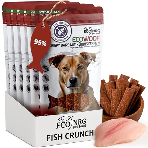 ECO WOOF Hundesnacks | 95% Crispy Bars MIT KÜRBISKERNEN, Fischleckerlis, Proteinreich, Hypoallergen, Glutenfrei, Omega 3, Luftgetrocknete Snacks aus Rohfisch, Training, Nahrhaft, Zahnpflege | 6x125g ECO WOOF Hundesnacks | 95% Crispy Bars MIT KÜRBISKERNEN, Fischleckerlis, Proteinreich, Hypoallergen, Glutenfrei, Omega 3, Luftgetrocknete Snacks aus Rohfisch, Training, Nahrhaft, Zahnpflege | 6x125g von ECO NRG PET FOOD