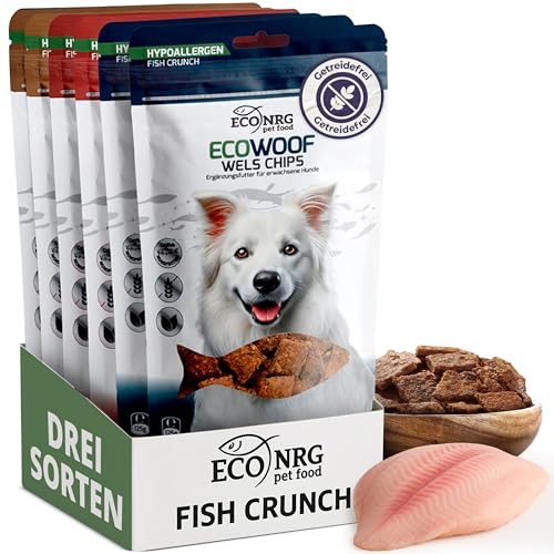 ECO WOOF Hundesnacks Mix | WELS Chips Trio | 2X Pur, 2X Kürbiskern & 2X Bierhefe | Fischleckerlis, Proteinreich, Hypoallergen, Glutenfrei, Omega 3, Training, Nahrhaft, Zahnpflege | 6x125g ECO WOOF Hundesnacks Mix | WELS Chips Trio | 2X Pur, 2X Kürbiskern & 2X Bierhefe | Fischleckerlis, Proteinreich, Hypoallergen, Glutenfrei, Omega 3, Training, Nahrhaft, Zahnpflege | 6x125g von ECO NRG PET FOOD