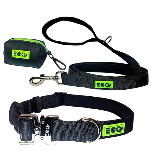 ECO - Hundehalsband, Leine und Kotbeutelhalter-Set – mit AirTag-Halter (Medium, Schwarz) von ECO