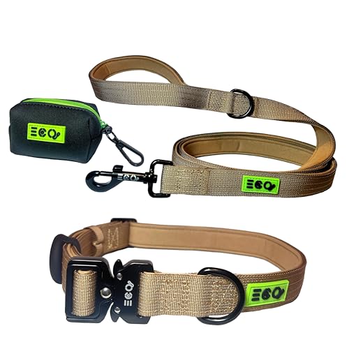 ECO - Hundehalsband, Leine und Kotbeutelhalter-Set – mit AirTag-Halter (groß, hellbraun) von ECO