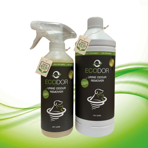 Ecodor UF2000 4Pets - 1 ltr. UF 2000 Uringeruchsneutralisier Nachfüllflasche + 0,5 ltr. UF 2000 4Pets Sprühflasche - Uringeruch entferner von ECODOR