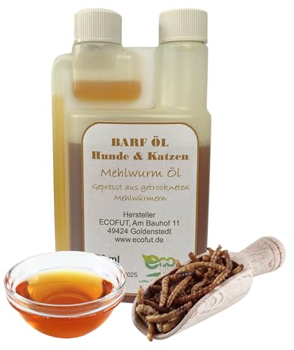 Barf Öl für Hunde und Katzen aus getrockneten Mehlwürmern gepresst, 100% Natur. von ECOFUT