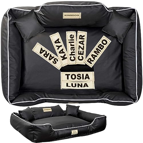 EDANTI Hundebett, Personalisierte Anti-Rutsch, Abnehmbar Hundekissen, Hundekorb, Hundesofa, Hundecouch, Sofa, Erhöhte Ränder, Eco Leder, KINGDOG, Schwarz (115x95 cm) von EDANTI