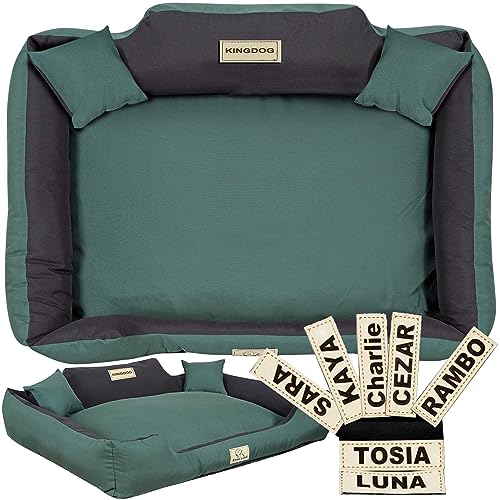 EDANTI Hundebett, Personalisierte Anti-Rutsch, Abnehmbar Hundekissen, Hundekorb, Hundesofa, Hundecouch, Sofa, Erhöhte Ränder, Waschbar, KINGDOG (100x75 cm, Dunkelgrün) von EDANTI