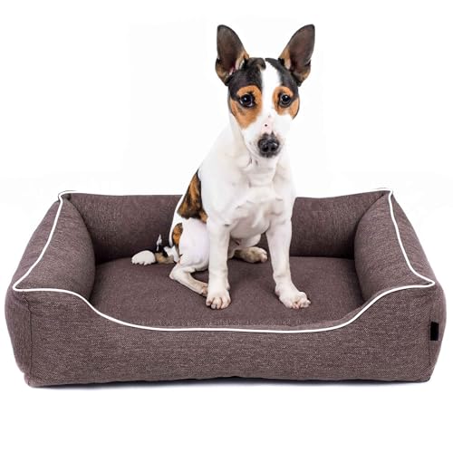 EDANTI Hundebett Demontierbar Hundekissen, Hundekorb, Hundesofa, Hundecouch, Matte, Komfort (Braun, Weiß Paspel, M) von EDANTI