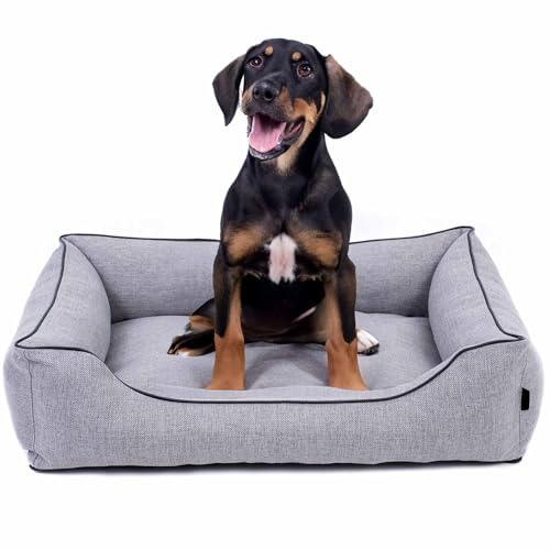 EDANTI Hundebett Demontierbar Hundekissen, Hundekorb, Hundesofa, Hundecouch, Matte, Komfort (Grau, Schwarz Paspel, M) von EDANTI