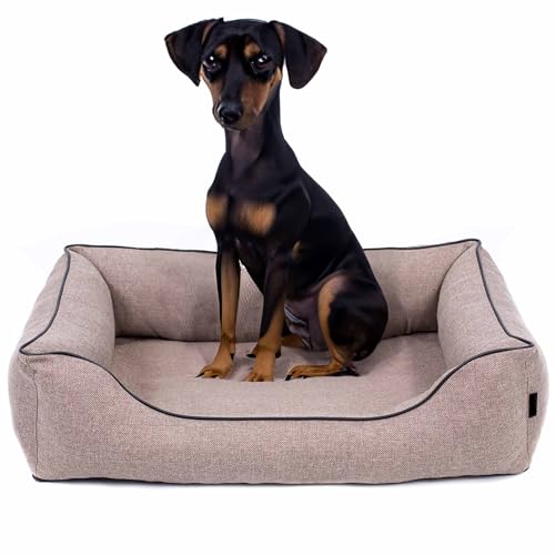 EDANTI Hundebett Demontierbar Hundekissen, Hundekorb, Hundesofa, Hundecouch, Matte, Orthopädische (Beige, Schwarz Paspel, L) von EDANTI