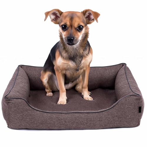 EDANTI Hundebett Demontierbar Hundekissen, Hundekorb, Hundesofa, Hundecouch, Matte, Orthopädische (Braun, Schwarz Paspel, L) von EDANTI