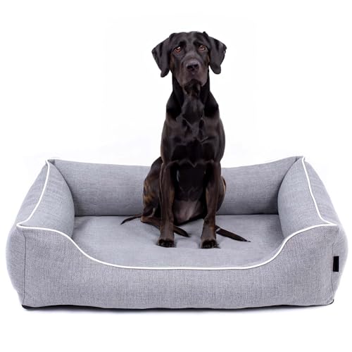 EDANTI Hundebett Demontierbar Hundekissen, Hundekorb, Hundesofa, Hundecouch, Matte, Orthopädische (Grau, Weiß Paspel, S) von EDANTI