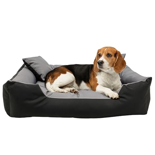 EDANTI Hundebett Hundekissen Hundekorb Katzenbett Mit 2 Kissen Wasserdichtes Hundesofa Für Kleine Mittelgroße & Große Hunde Dog Bed (Grau, 115x95 cm) von EDANTI