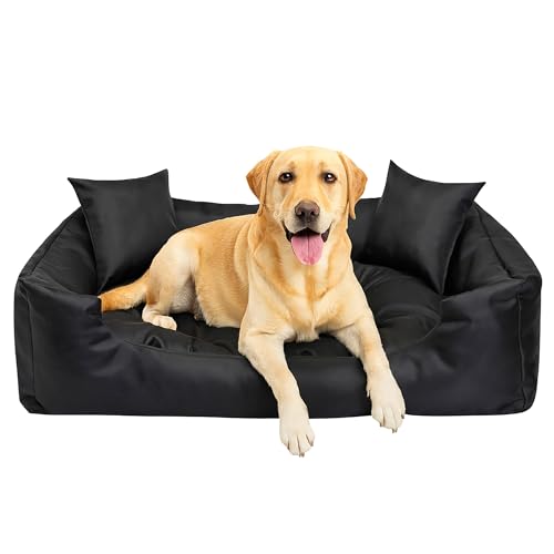 EDANTI Hundebett Hundekissen Hundekorb Katzenbett Mit 2 Kissen Wasserdichtes Hundesofa Für Kleine Mittelgroße & Große Hunde Dog Bed (Schwarz, 130x105 cm) von EDANTI