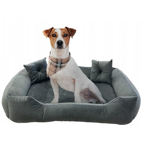 EDANTI Hundebett Hundekissen Hundekorb Katzenbett Velourshundebett Wasserdichtes Hundesofa Für Kleine Mittelgroße & Große Hunde Dog Bed (Grau, 70x60 cm) von EDANTI