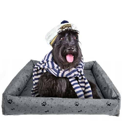 EDANTI Hundebett Hundekissen Hundekorb Katzenbett Wasserdichtes Hundesofa Für Kleine Mittelgroße & Große Hunde Dog Bed (Hellgrau mit schwarzen Knochen, 75x65 cm) von EDANTI