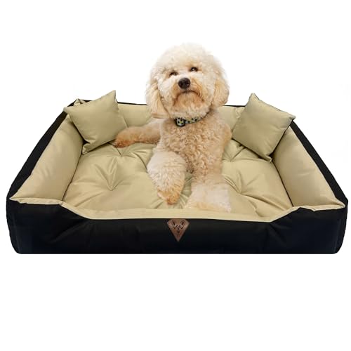 EDANTI Hundebett Hundekissen Hundekorb Katzenbett Wasserdichtes Hundesofa XXL-S Für Kleine Mittelgroße & Große Hunde Dog Bed (Beige, 75x65 cm) von EDANTI