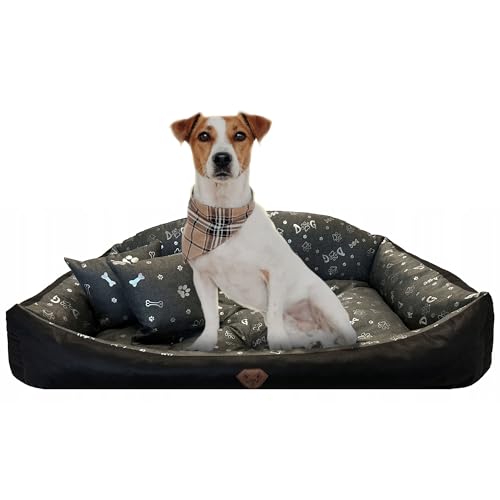 EDANTI Hundebett Hundekissen Hundekorb Modell Shell Muschel Katzenbett Wasserdichtes Hundesofa Für Kleine Mittelgroße & Große Hunde Dog Bed (Grau mit silbernem Knochen, 75x65 cm) von EDANTI