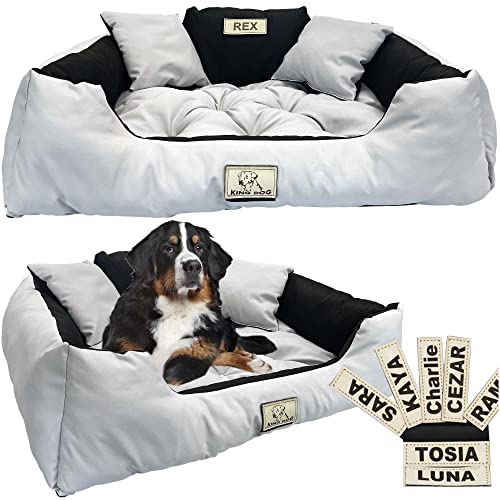 EDANTI Hundebett Hundekissen Katzenbett Personalisiert Hundesofa mit Namen L - XL für große mittelgroße & kleine Hunde (75x65, Hellgrau) von EDANTI