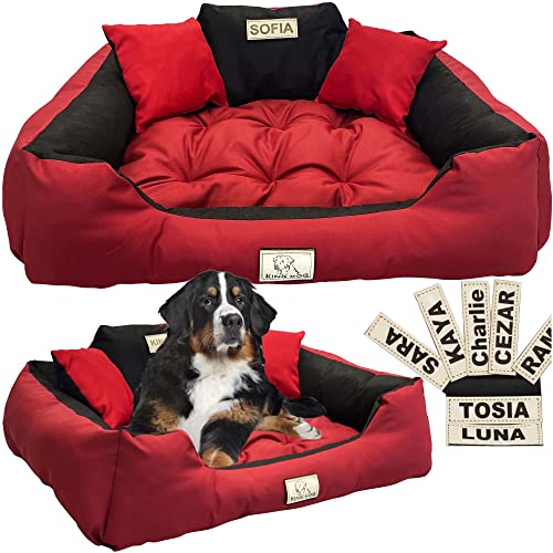 EDANTI Hundebett Hundekissen Katzenbett Personalisiert Hundesofa mit Namen L - 100 x 75 für große mittelgroße & kleine Hunde (75x65, Rot) von EDANTI