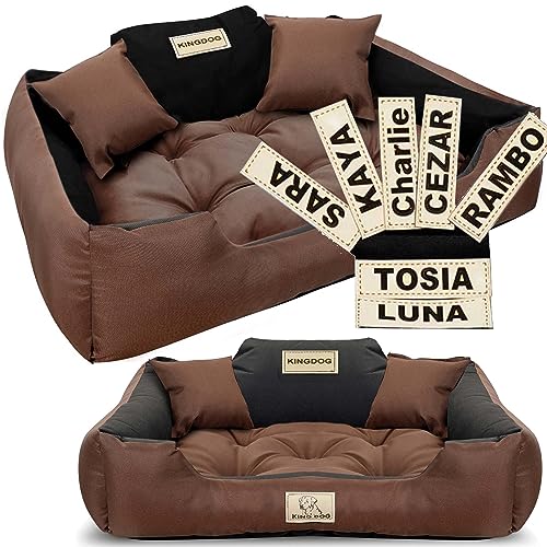 EDANTI Hundebett Personalisierte, Wasserdicht, Hundekissen, Hundekorb, Hundesofa, Hundecouch, Sofa, Erhöhte Ränder, KINGDOG Braun (130x105 cm) von EDANTI