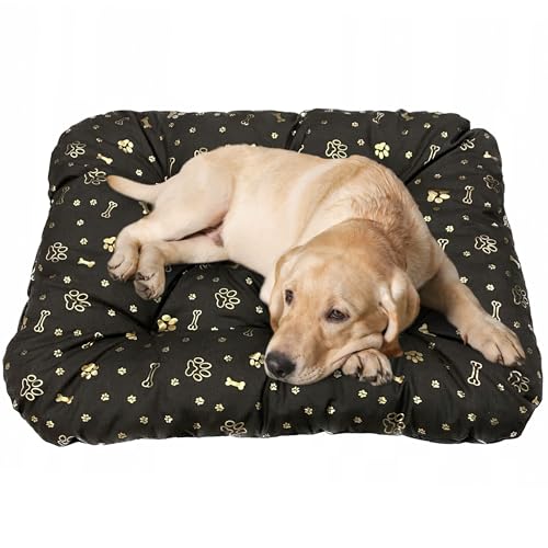 EDANTI Hundematte Hundebett Hundekissen Hundematratze Warmes Matten Für Kleine Mittelgroße & Große Hunde Dog Bed Hundekorb (Braun mit goldenen Knochen, 120x90 cm) von EDANTI