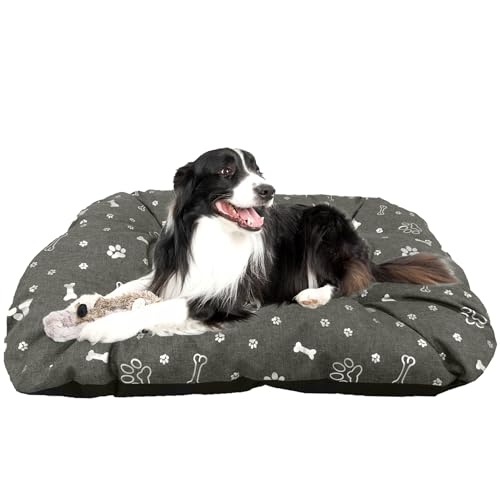 EDANTI Hundematte Hundebett Hundekissen Hundematratze Warmes Matten Für Kleine Mittelgroße & Große Hunde Dog Bed Hundekorb (Grau mit silbernen Knochen, 90x70 cm) von EDANTI