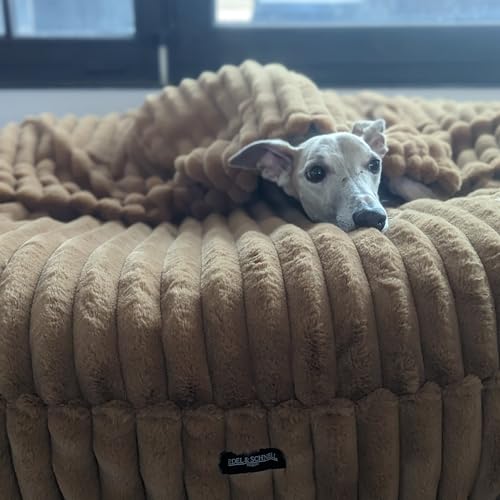 EDEL&SCHNELL Hundebett Bezug aus Nerz Kunstfell mit Kapuze, Hundebettbezug 100 cm braun, Ersatzbezug für Hundebett Flocke, Cosybed, Hyggebed von EDEL&SCHNELL