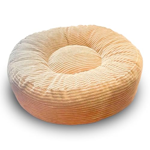 EDEL&SCHNELL orthopädisches Hundebett rund in der Farbe Sand mit robuster Cord Oberfläche, Whippet Greyhound Galgo Hundebett waschbar, 90 cm Durchmesser von EDEL&SCHNELL