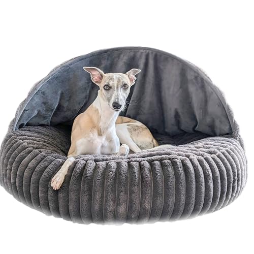 EDEL&SCHNELL orthopädisches Hundebett mit waschbarem Bezug inkl. Kuschelhöhle aus kuscheligem Kunstfell für in grau, Durchmesser 125 cm von EDEL&SCHNELL