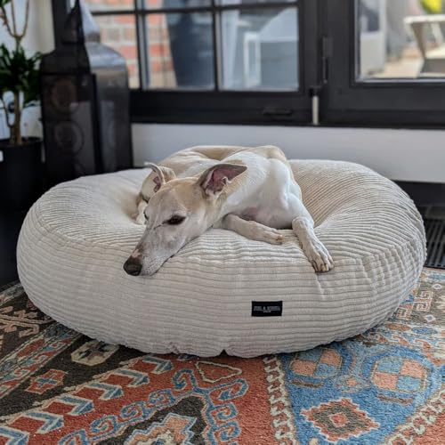 EDEL&SCHNELL orthopädisches Hundebett mit waschbarem Bezug, rundes Hundekissen mit kuscheligem Bezug Materialien (125 dunkelgrau mit Bezug Cord beige) von EDEL&SCHNELL