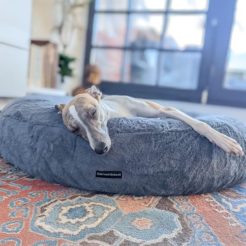 EDEL&SCHNELL orthopädisches Hundebett handgefertigt mit waschbarem Bezug, Whippet Greyhound Galgo rundes Hundekissen mit kuscheligem Bezug (65 mit Bezug grau) von EDEL&SCHNELL