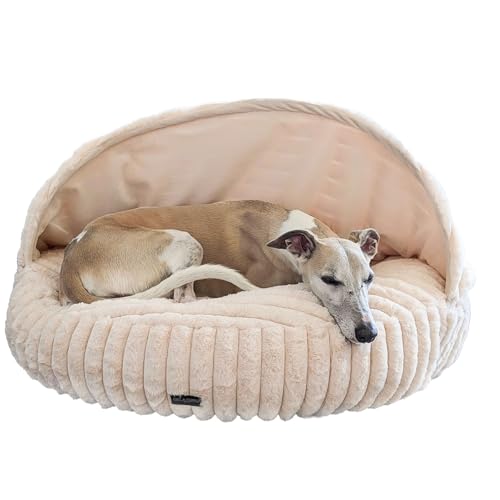 EDEL&SCHNELL orthopädisches Hundebett mit waschbarem Bezug inkl. Kuschelhöhle aus kuscheligem Kunstfell für Whippets, Windhunde, Ridgeback Viszla und Co. in beige, Durchmesser 65 von EDEL&SCHNELL