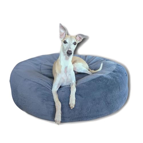 EDEL&SCHNELL orthopädisches Luxus Hundebett, rund aus hochwertigem Kunstfell, Hundekissen waschbar mit extra Höhe für Whippets, Windhunde, Ridgeback Viszla und Co. (70 cm) von EDEL&SCHNELL