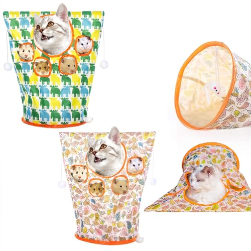 Cat Tunnel Bag,Crinkle Paper Collapsible Cat Drill Bag,Pet Cat Play Tunnel Toy, Cat Tube Tunnel Bored Cat Pet Toys,Crinkle Paper Collapsible Cat Drill Sleeping Bag with Mouse Toy (2PCS-B) von EDNey
