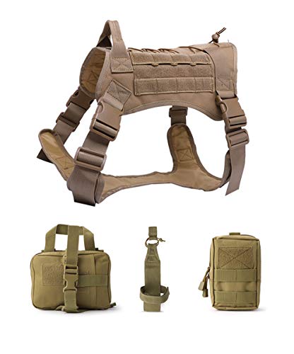 Taktisches Hundegeschirr, militärisches Training, Patrouillendiensthund, verstellbar mit Griff Hundeweste militärisches für große mittelgroße Hunde Training,Brown 4pcs,L von EEYZD