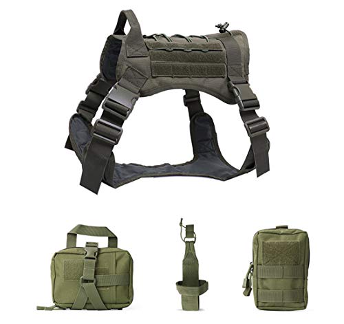 Taktisches Hundegeschirr, militärisches Training, Patrouillendiensthund, verstellbar mit Griff Hundeweste militärisches für große mittelgroße Hunde Training,Deep Green 4pcs,XL von EEYZD