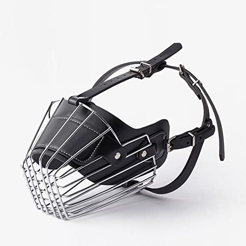Pyatofly Dog Muzzle, Dog Metal Face Basket, Dog Mouth Breathable Adjustable Leather Lead Suitable for Large Medium Dogs Black 2XL(Black,L) von EFASYS