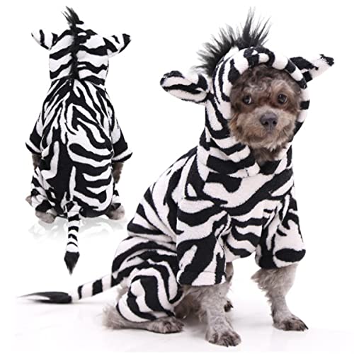 Hund Wintermantel Dicker Flanell Warmer Kapuzenpullover Vierbeiniger Zebrastreifen Anzug Kleid Hund Haustier Zebrastreifen Kostüm Cosplay von EFFGAMU