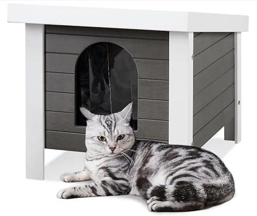 Wetterfestes Katzenhaus für draußen 61 x 45 x 46 cm, Outdoor Cat House, Isoliertes Katzenhaus für Winter und Sommer aus Recyceltem Kunststoff, Erhöhtes Design mit Aufklappbarem Dach Katzenunterkunft von EFURDEN