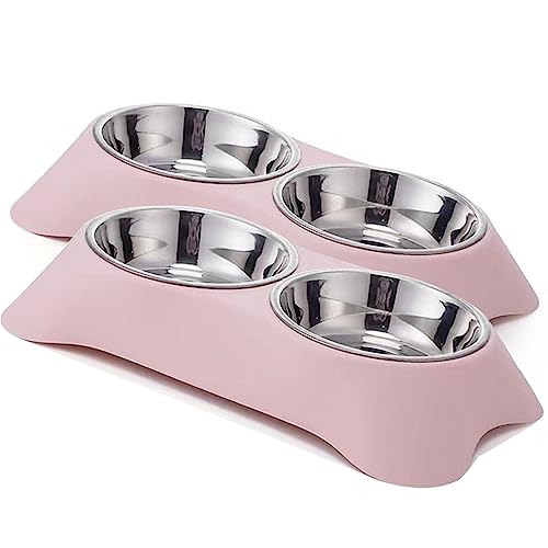 Mithui ju Doppelnapf für Hunde, rutschfest, Edelstahl, auslaufsicher, für kleine Hunde und Katzen, Rosa, Größe S, 2 Stück von Guoml