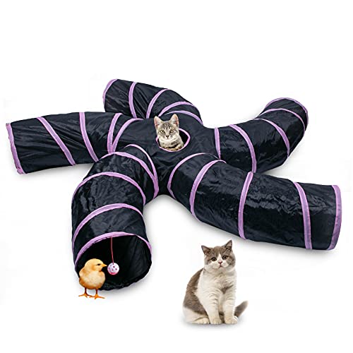 Katzentunnel mit Spielball Reißfestes Nylon für Innen Interaktives Kitty Spielzeug Tube 5 Wege und ein Guckloch Rosa und Schwarz Katzentunnel mit Spielball Reißfestes Nylon für Innen Interaktives Kitty Spielzeug Tube 5 Wege und ein Guckloch Rosa und Schwarz von EGETOTA