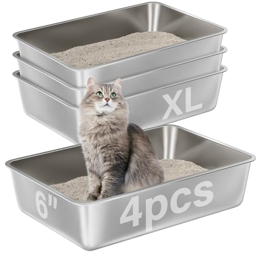 EGMEHOAD Edelstahl-Katzentoilette, 4 Stück, XL, hohe Seiten, Metallpfanne für große Katzen, Edelstahl-Katzentoilette, leicht zu reinigen, antihaftbeschichtet, kein Geruch EGMEHOAD Edelstahl-Katzentoilette, 4 Stück, XL, hohe Seiten, Metallpfanne für große Katzen, Edelstahl-Katzentoilette, leicht zu reinigen, antihaftbeschichtet, kein Geruch von EGMEHOAD