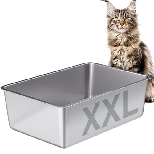 EGMEHOAD Große Katzentoilette aus Edelstahl, Metall-Katzentoilette für Katzen, hohe Seiten, kein Geruch, antihaftbeschichtet, leicht zu reinigen, geruchsdicht, für drinnen und draußen EGMEHOAD Große Katzentoilette aus Edelstahl, Metall-Katzentoilette für Katzen, hohe Seiten, kein Geruch, antihaftbeschichtet, leicht zu reinigen, geruchsdicht, für drinnen und draußen von EGMEHOAD