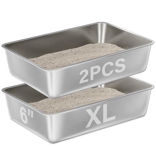 EGMEHOAD Katzentoilette aus Edelstahl, 15,2 cm tief, groß für Katzen, hochwertiges Metall, kein Geruch, antihaftbeschichtet, leicht zu reinigen, geruchsdicht, für drinnen und draußen, 2 Stück EGMEHOAD Katzentoilette aus Edelstahl, 15,2 cm tief, groß für Katzen, hochwertiges Metall, kein Geruch, antihaftbeschichtet, leicht zu reinigen, geruchsdicht, für drinnen und draußen, 2 Stück von EGMEHOAD