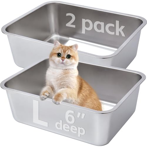 EGMEHOAD Katzentoilette aus Edelstahl, 15,2 cm tief, mittelgroß, für Katzen, hochwertiges Metall, kein Geruch, antihaftbeschichtet, leicht zu reinigen, geruchsdicht, für drinnen und draußen, 2 Stück EGMEHOAD Katzentoilette aus Edelstahl, 15,2 cm tief, mittelgroß, für Katzen, hochwertiges Metall, kein Geruch, antihaftbeschichtet, leicht zu reinigen, geruchsdicht, für drinnen und draußen, 2 Stück von EGMEHOAD