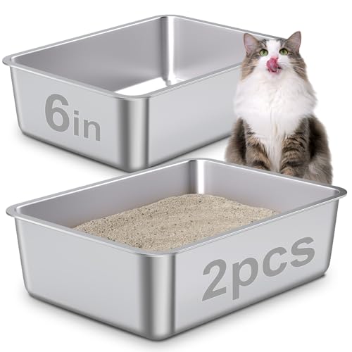 EGMEHOAD Katzentoilette aus Edelstahl, 2 Stück, Metall-Katzentoilette für Katzen, leicht zu reinigen, Katzentoilette aus Metall, antihaftbeschichtet, kein Geruch EGMEHOAD Katzentoilette aus Edelstahl, 2 Stück, Metall-Katzentoilette für Katzen, leicht zu reinigen, Katzentoilette aus Metall, antihaftbeschichtet, kein Geruch von EGMEHOAD
