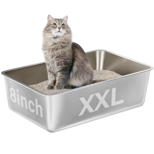 EGMEHOAD Katzentoilette aus Edelstahl, XXL-Metall-Katzentoilette für große Katzen, 20,3 cm tief, Metall-Haustiertoilette, leicht zu reinigen, hohe Seiten EGMEHOAD Katzentoilette aus Edelstahl, XXL-Metall-Katzentoilette für große Katzen, 20,3 cm tief, Metall-Haustiertoilette, leicht zu reinigen, hohe Seiten von EGMEHOAD