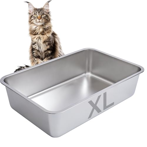 EGMEHOAD Katzentoilette aus Edelstahl, hohe Seiten, große Edelstahl-Box, Katzentoilette, Haustier-Toilettenzubehör für große Katzen oder Kaninchen, Welpen, antihaftbeschichtet, kein Geruch, leicht zu von EGMEHOAD